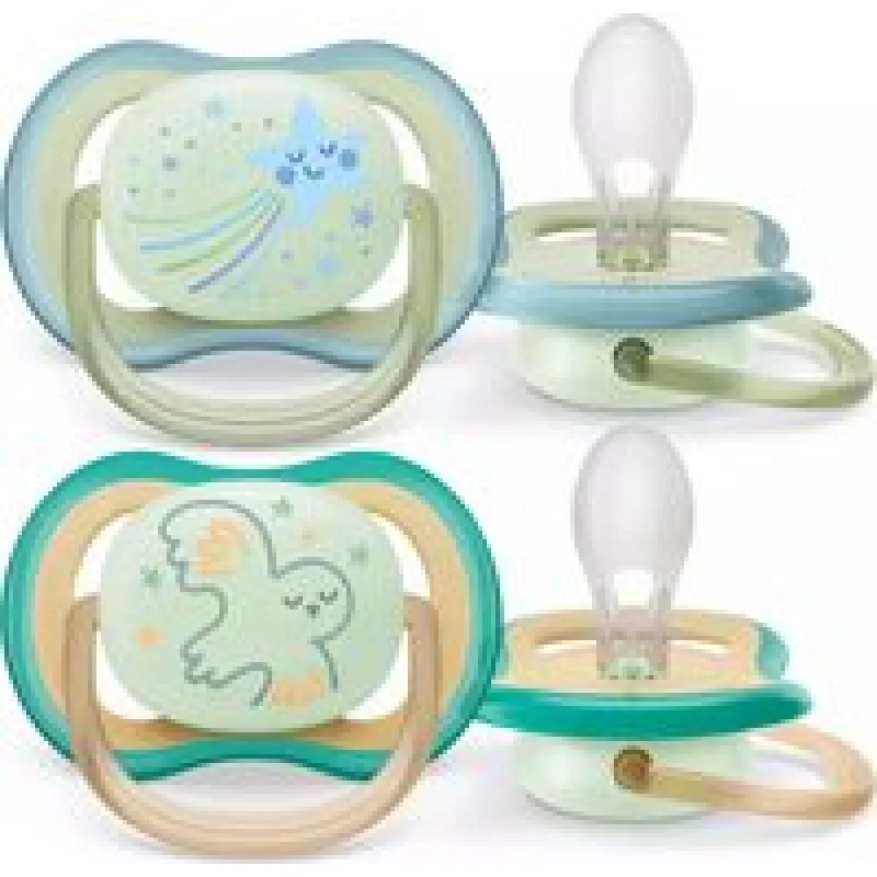 Dětský dudlík 0-6m Phillips Avent air night - zelená 2ks