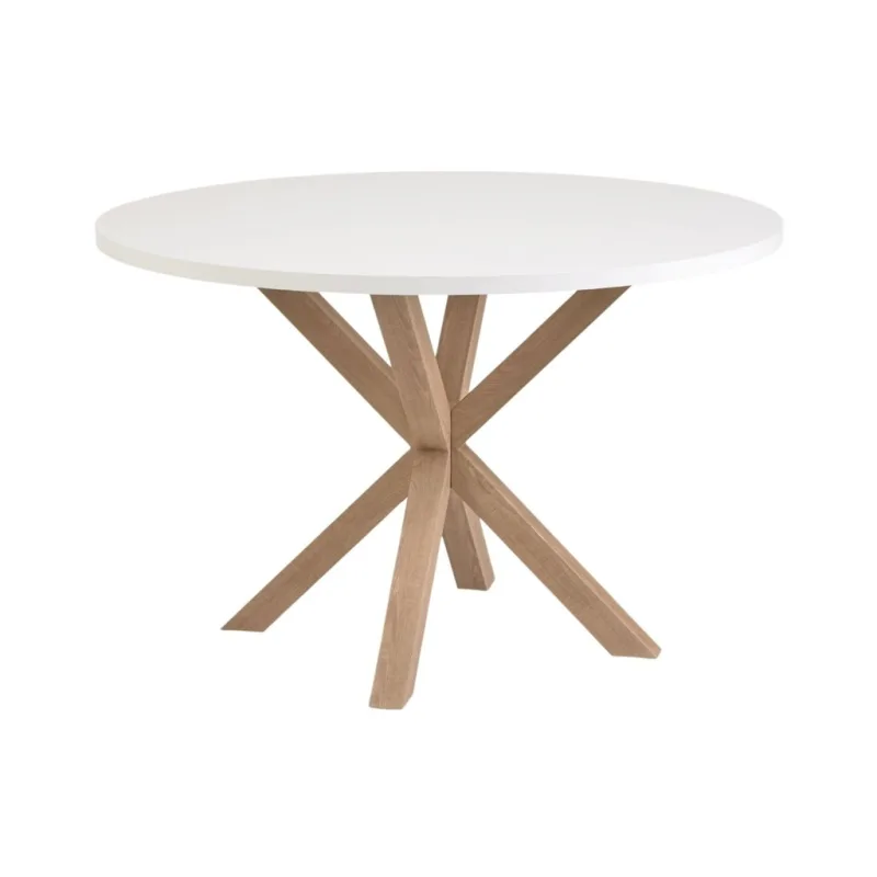 Bílý jídelní stůl Kave Home Argo 120 cm s přírodní kovovou podnoží
