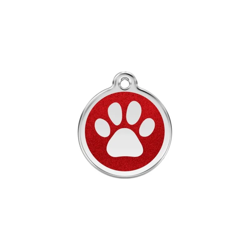 Red Dingo známka – Paw Print Glitter Red – Tlapka červená třpytivá velikost známky M - 30 mm