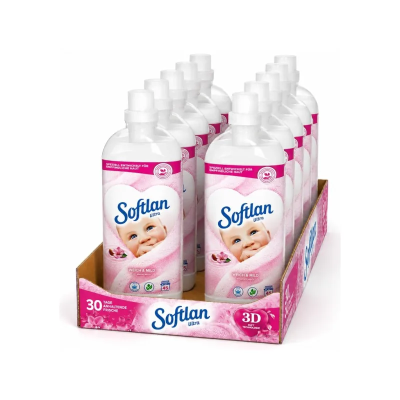 Softlan 3D Ultra Weich & Mild Sensitiv aviváž 1 l 45 PD - 12 ks VÝHODNÉ BALENÍ  - nové složení