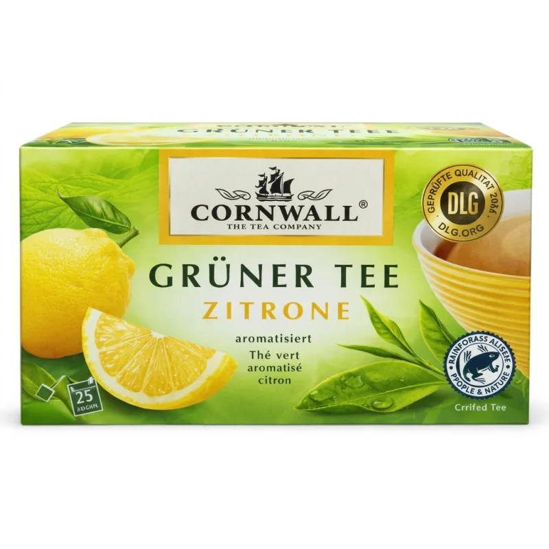 Cornwall zelený čaj s citronovým aroma 25 sáčků 43,75 g  - originál z Německa