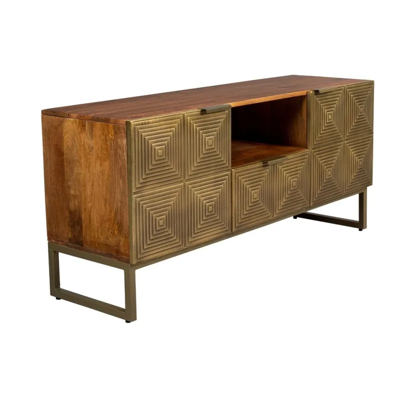 Zlatý mangový TV stolek DUTCHBONE VOLAN 135 x 40 cm