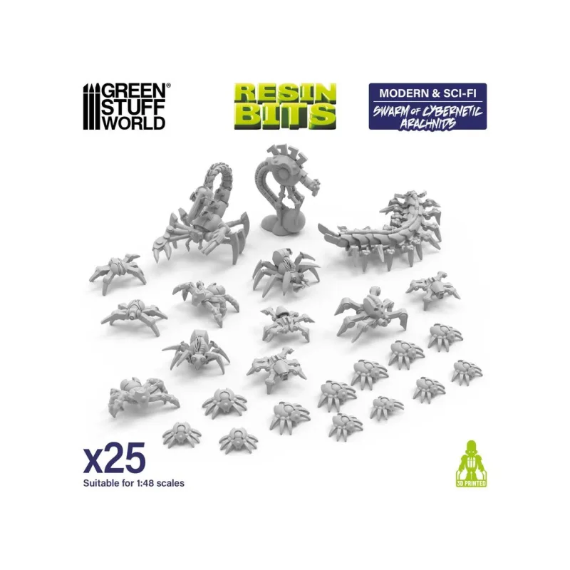 Green Stuff World 3D Printed Swarm of Cybernetic Arachnids 1:48