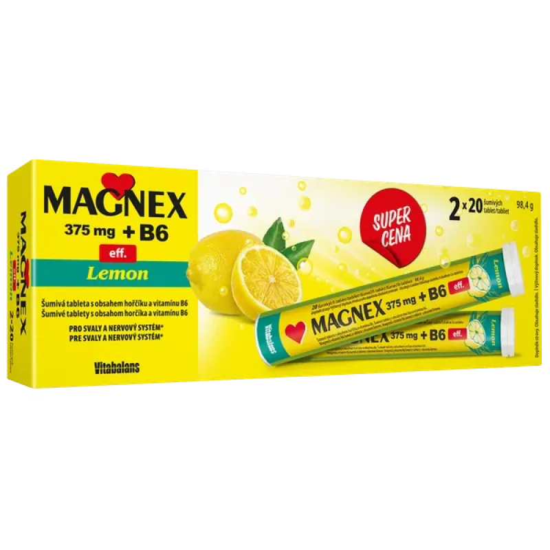 Vitabalans MAGNEX 375 mg + B6 Lemon 40 šumivých tabliet