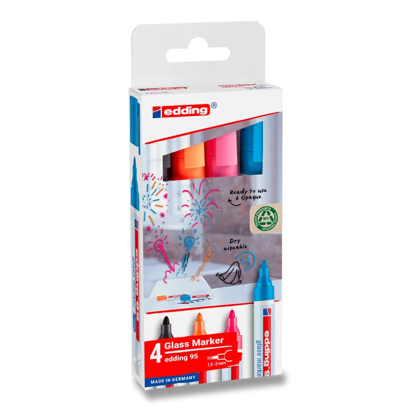 Edding Glass Board Marker 95 - glass marker - set of 4 pcs with black