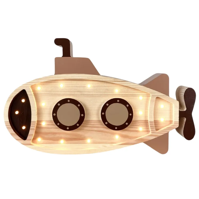 Barevná dřevěná dětská LED lampa Ponorka II. 40 cm