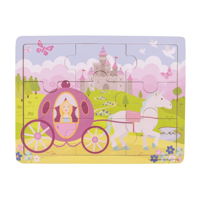 Bigjigs Toys Dřevěné puzzle princezna s kočárem | Matyhračky.cz
