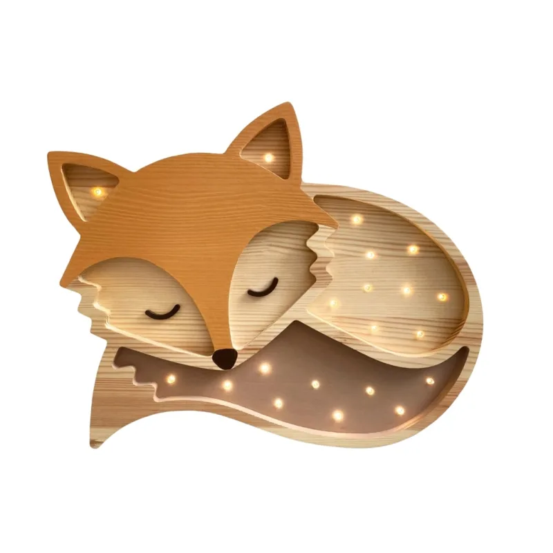 Oranžová dřevěná dětská LED lampa Liška 36 cm