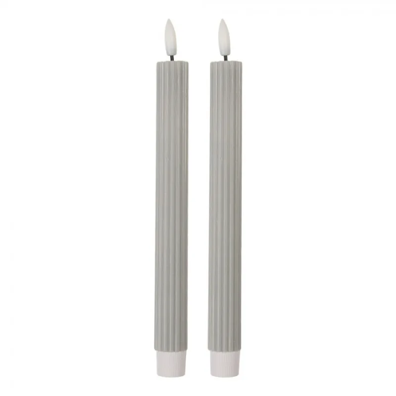 Šedá vysoká LED svíčka pruhovaná Bobby (sada 2 ks) – 2x25 cm