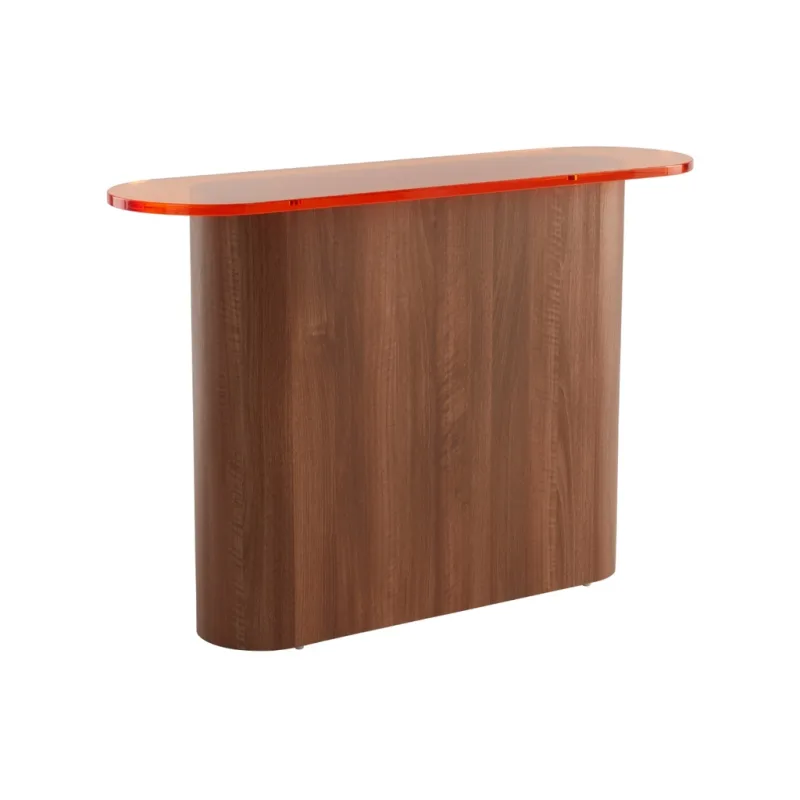Oranžový toaletní stolek LIVI 120 x 35 cm s ořechovou podnoží