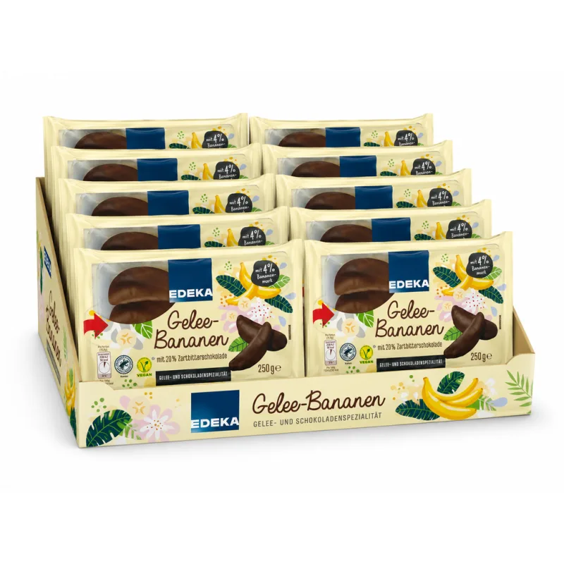 Edeka Banánky v želé obalované v hořké čokoládě 10x250g - VÝHODNÉ BALENÍ  - originál z Německa
