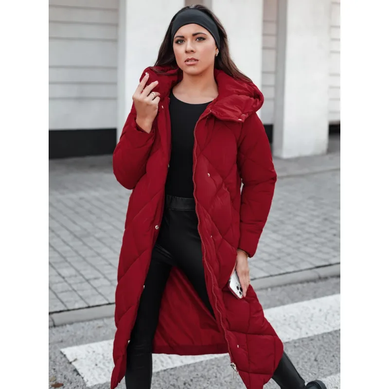 Dámská prošívaná zimní bunda s kapucí vínová Dstreet model 21994693 - FashionStreet