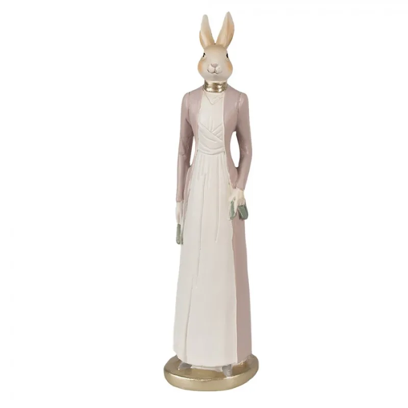Růžová figurka elegantní zaječice v dlouhých šatech – 28 cm