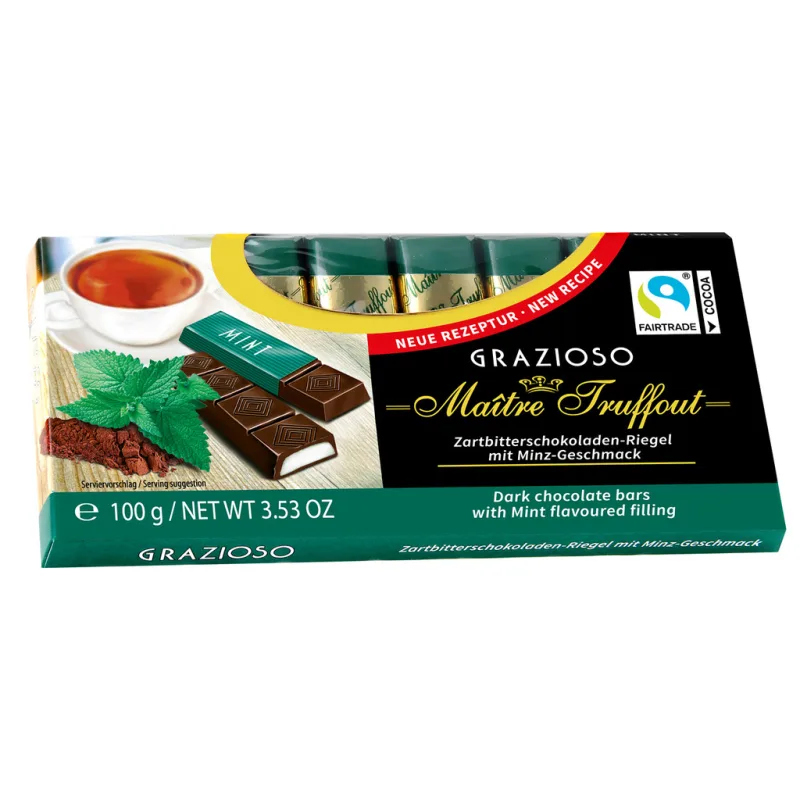 Truffout Grazioso Hořká čokoláda s mátovou náplní 8 ks, 100g  - originál z Německa