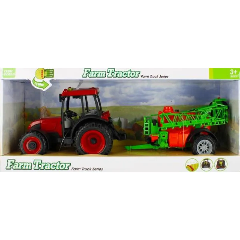 Traktor se zemědělským strojem s osvětlením