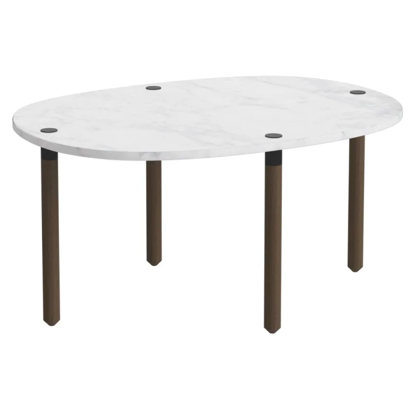 Šedobílý mramorový nízký konferenční stolek Tuk 72 x 52 cm s tmavou dubovou podnoží