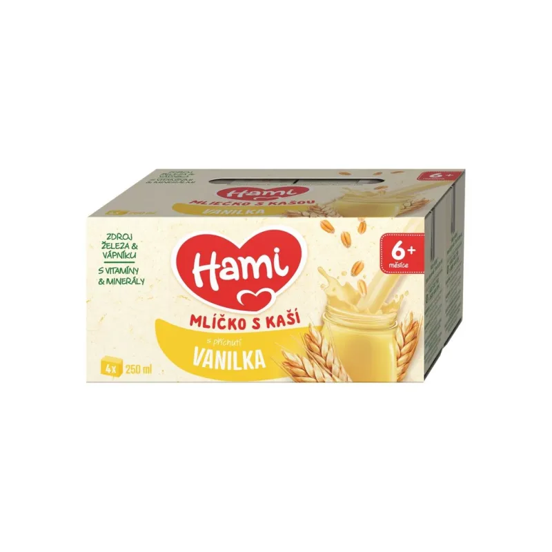 HAMI Mlíčko s kaší s příchutí vanilky 4x250ml 6M
