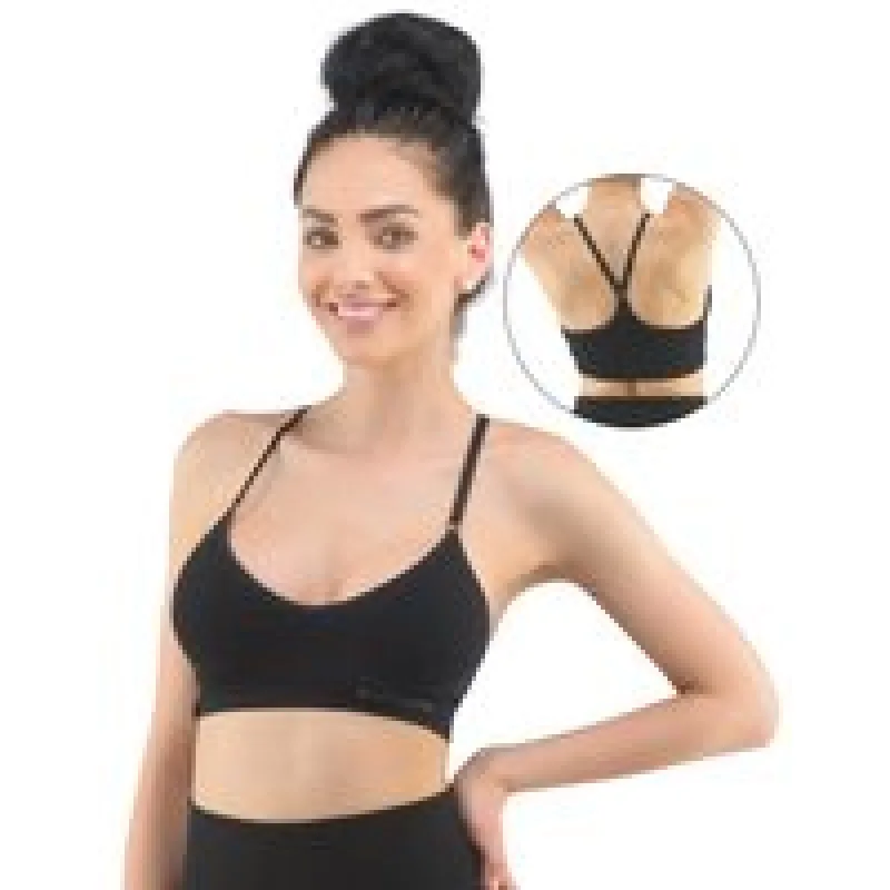 Dámská podprsenka sportovní s vycpávkami, bez kostice, bezešvé, jednobarevné Eco Bamboo 07020P - černá (L/XL)