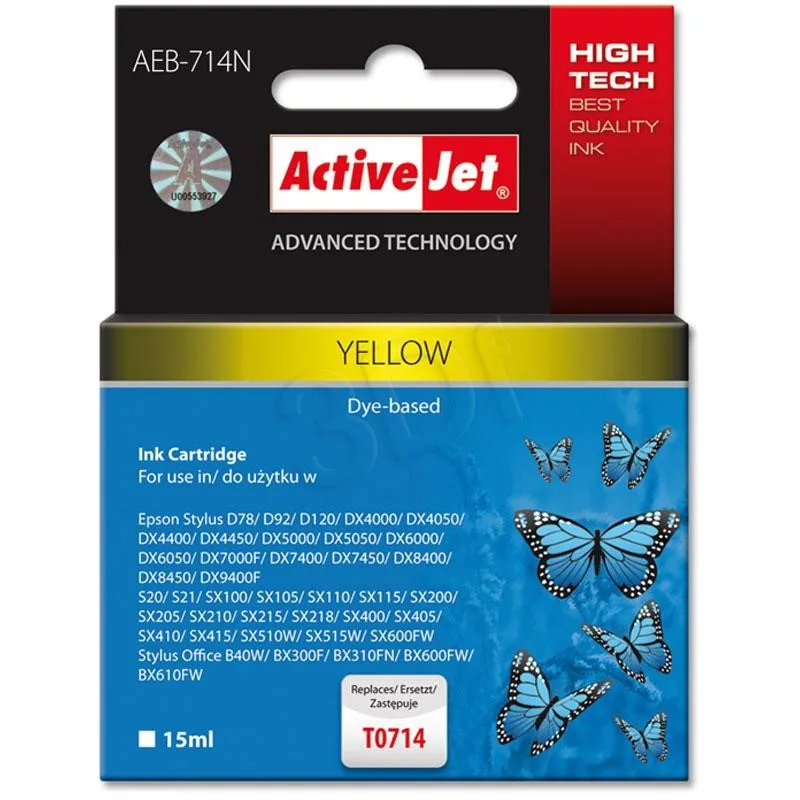 ActiveJet inkoust Epson T0714 D78/DX6000/DX6050 Yellow, 15 ml     AEB-714 EXPACJAEP0107