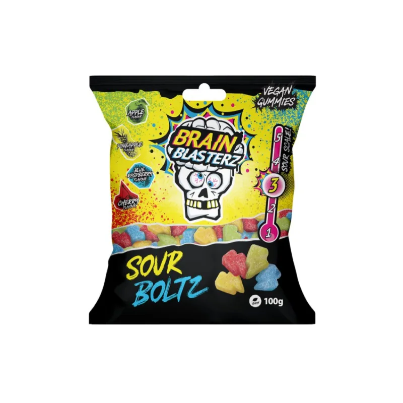 Brain Blasterz Sour Boltz extrémně kyselé žvýkací bonbóny 100 g  - originál z Německa