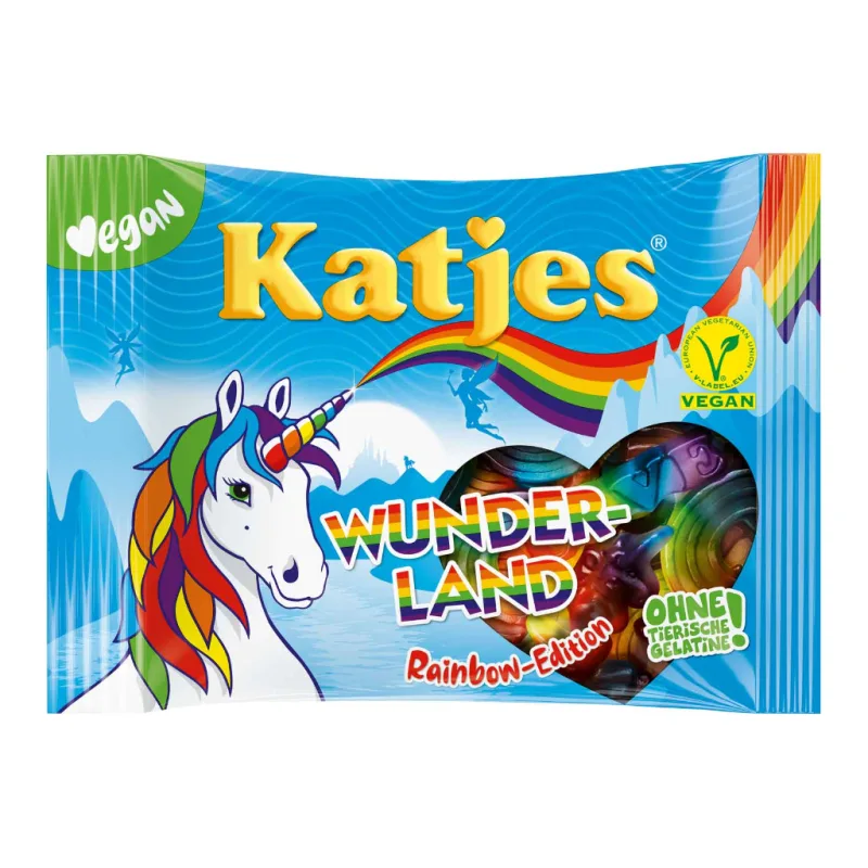 Katjes Wunderland Rainbow Edition veganské bonbony ve tvaru duhy a jednorožců 175 g