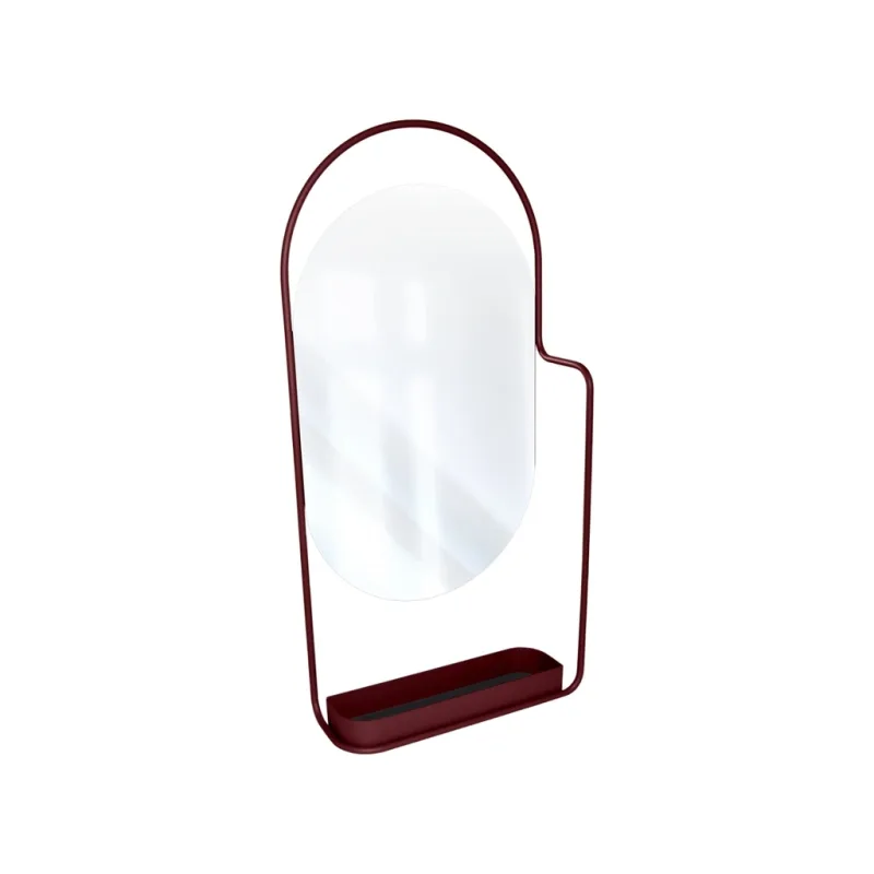 Třešňově červené kovové závěsné zrcadlo Itac 80 x 38 cm
