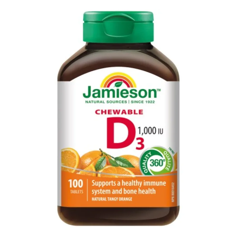 Jamieson Vitamín D3 1000 IU pomaranč 100 tabliet na cmúľanie
