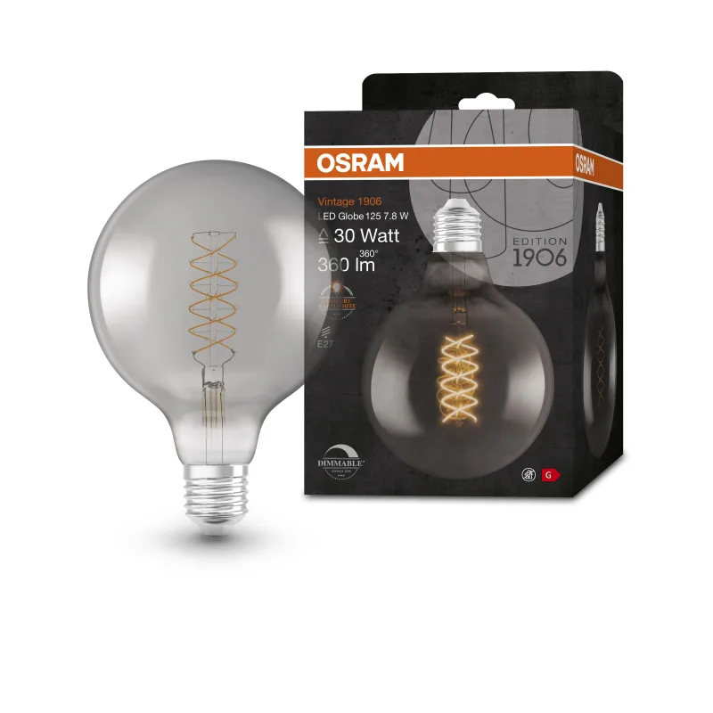 Ledvance stmívatelná LED kouřová žárovka 7,8 W VINTAGE, teplá bílá