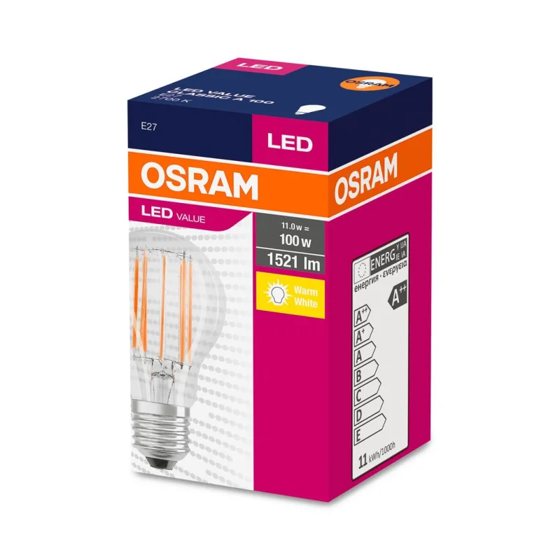 Osram LED Value CLASSIC A FIL 100 non-dim, 11W/827 E27 2700 K, teplá biela