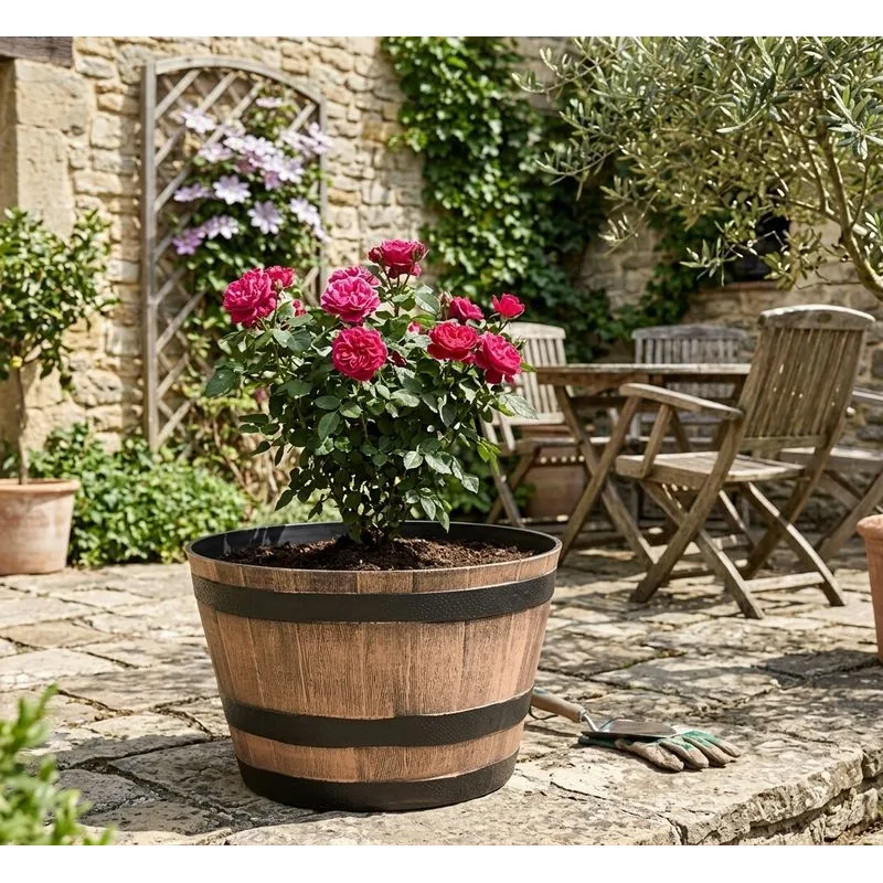 STREND PRO Kvetináč Woodeff 50x30 cm, zlatý, efekt dreva