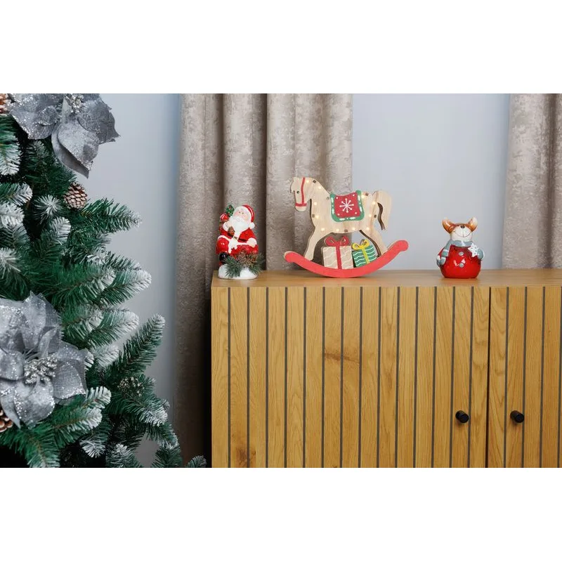 MagicHome Dekorácia Drevený koník 12 LED teplá biela 25x4x21 cm
