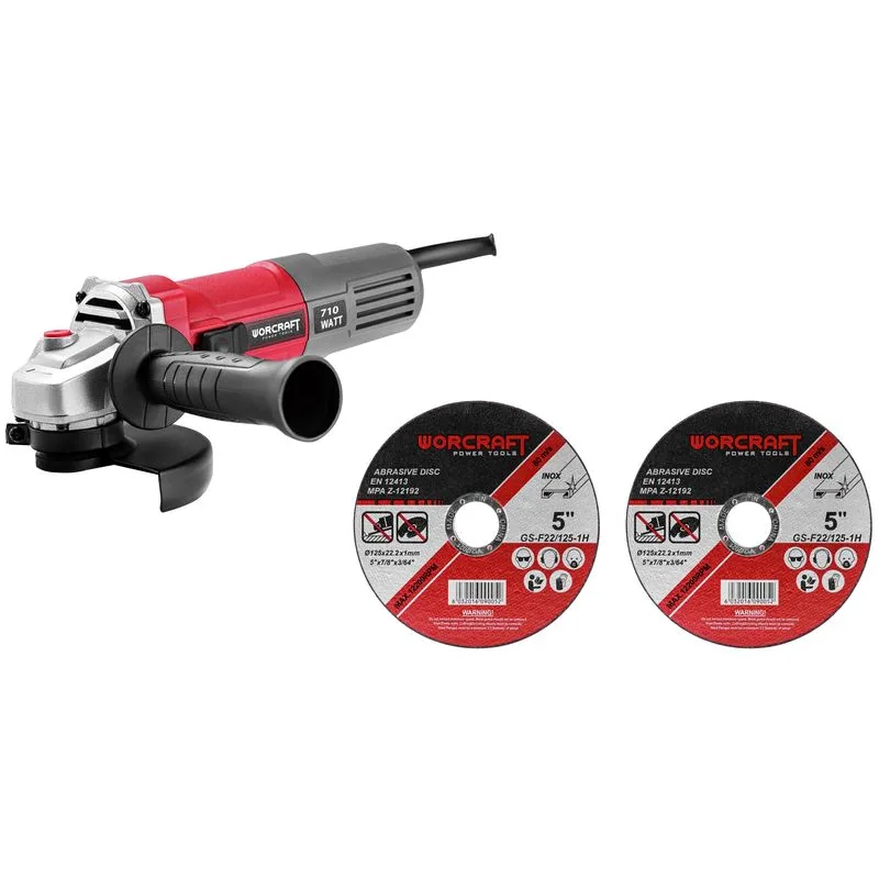 Brúska Worcraft AG08-125P, 710W, 125 mm, M14, uhlová, PROMO + 2 kotúče