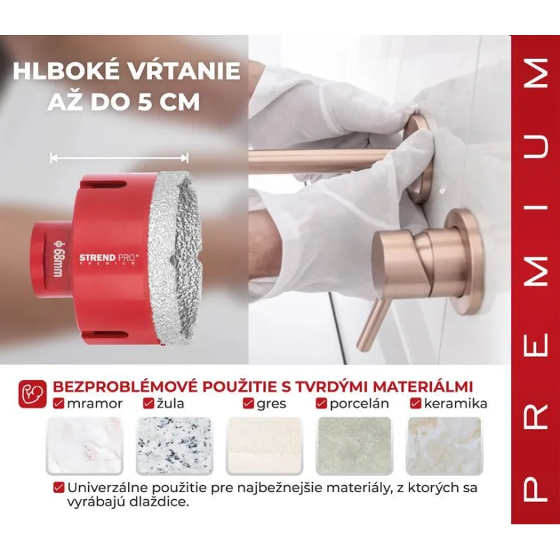 Sada vyrezávačov Strend Pro Premium, DCB11S5, 20-35-45-55-72 mm, M14, diamant, korunky, professional