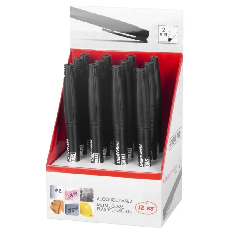 Strend Pro Značkovač Thin, 12 ks, tenký, čierny