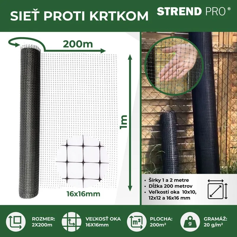 Sieť do zeme proti krtkom GrassGuard 16x16 mm, 2 m, L200 m