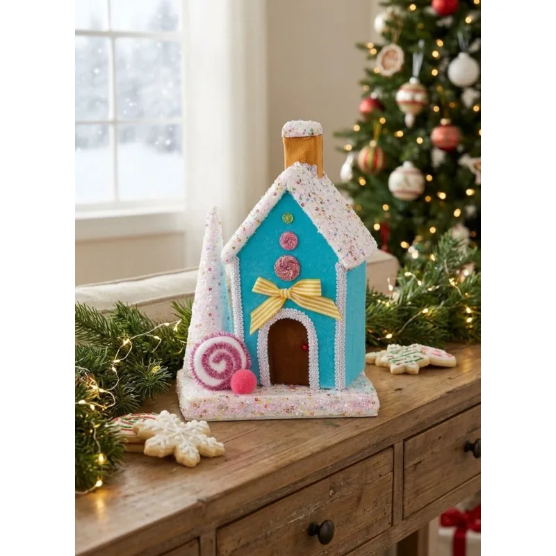 Vianočná dekorácia Candy Line, domček, modrý, 27 cm