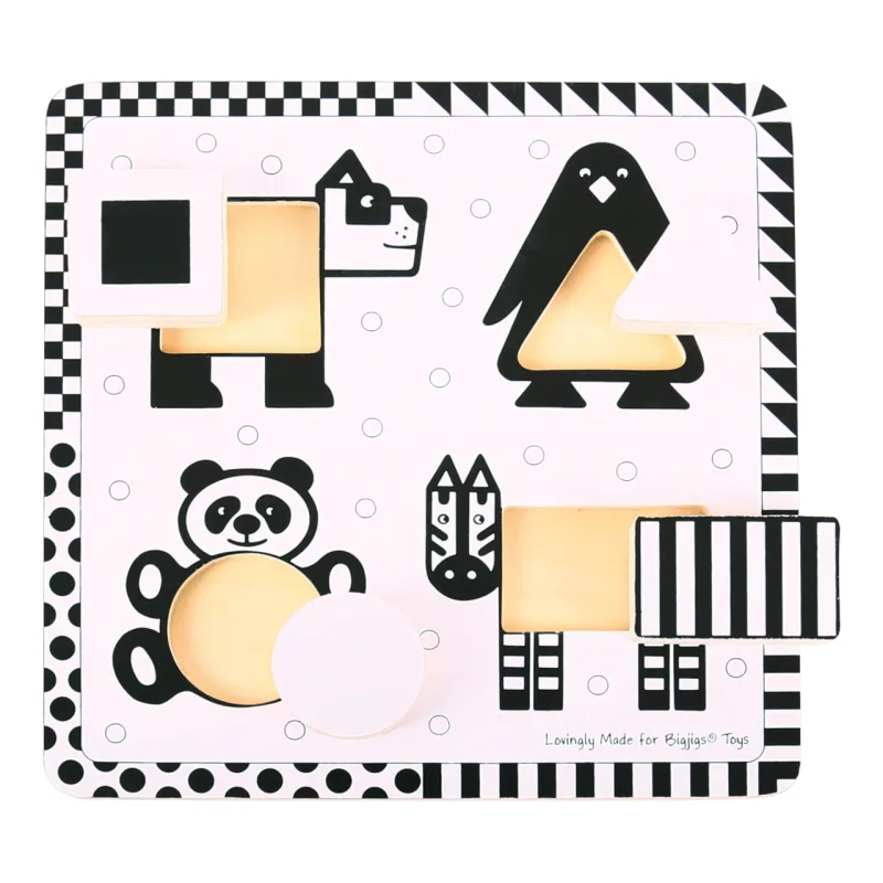 Bigjigs Toys Vkladacie puzzle - Zvieratká, čiernobiele tvary