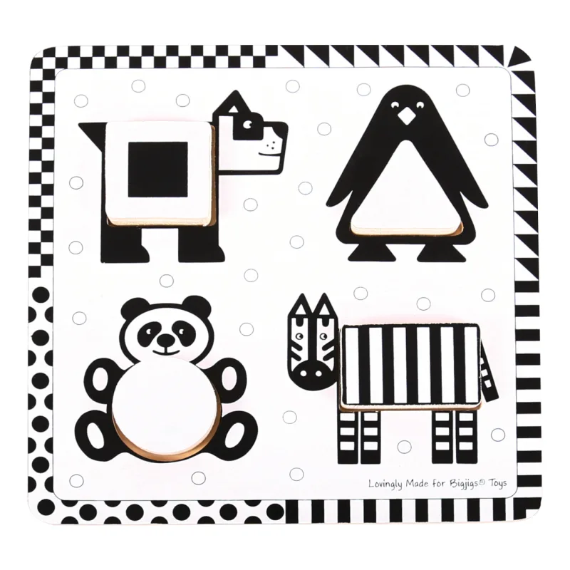 Bigjigs Toys Vkladacie puzzle - Zvieratká, čiernobiele tvary