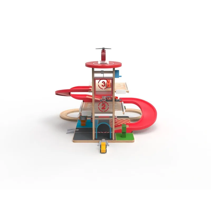 2Kids Toys Drevená garáž s vláčikodráhou