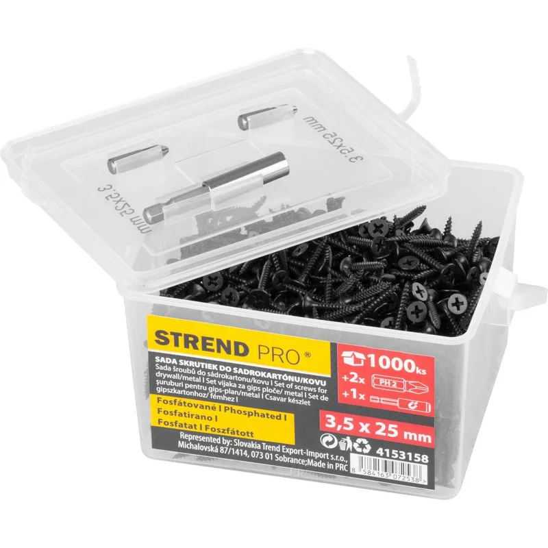 Sada vrutov Strend Pro, skrutky do sadrokartónu 3,5x25 mm, balenie 1000 ks
