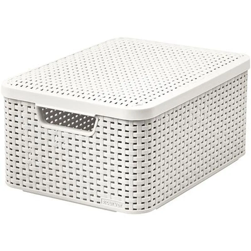 Košík s vekom Curver STYLE2 LID M, krémový, 42x29x19 cm