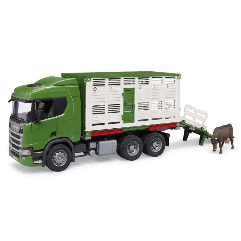 Bruder 3548 Prepravník zvierat Scania s figúrkou kravy