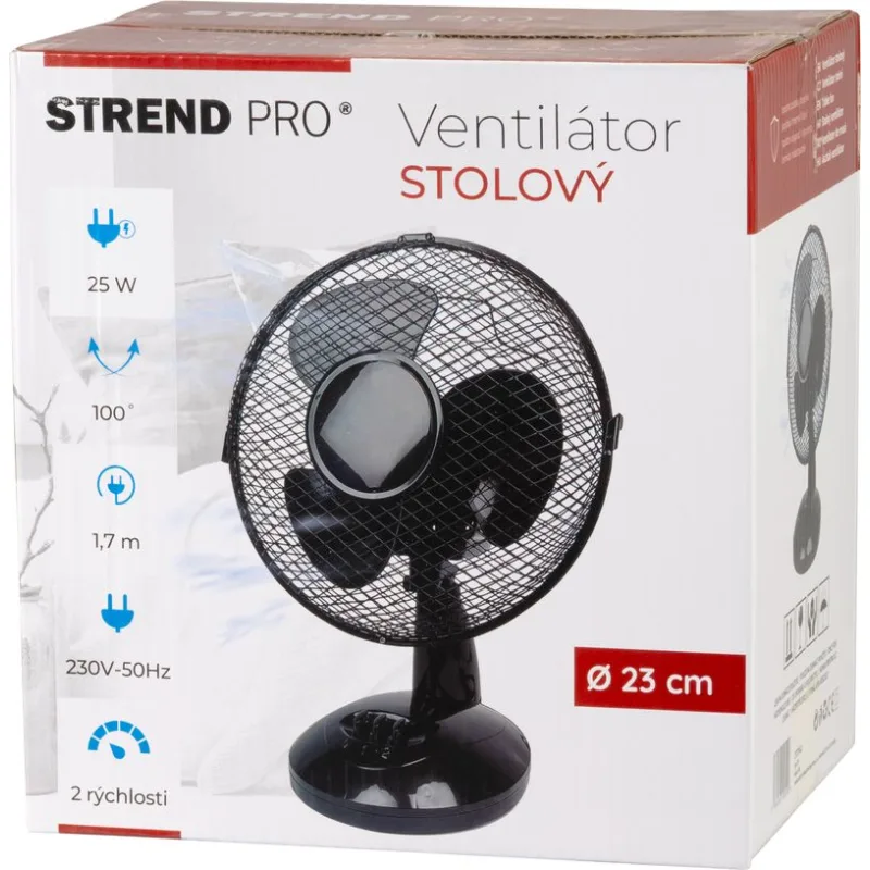 Ventilátor Strend Pro, stolový, čierny, 23 cm, 25 W