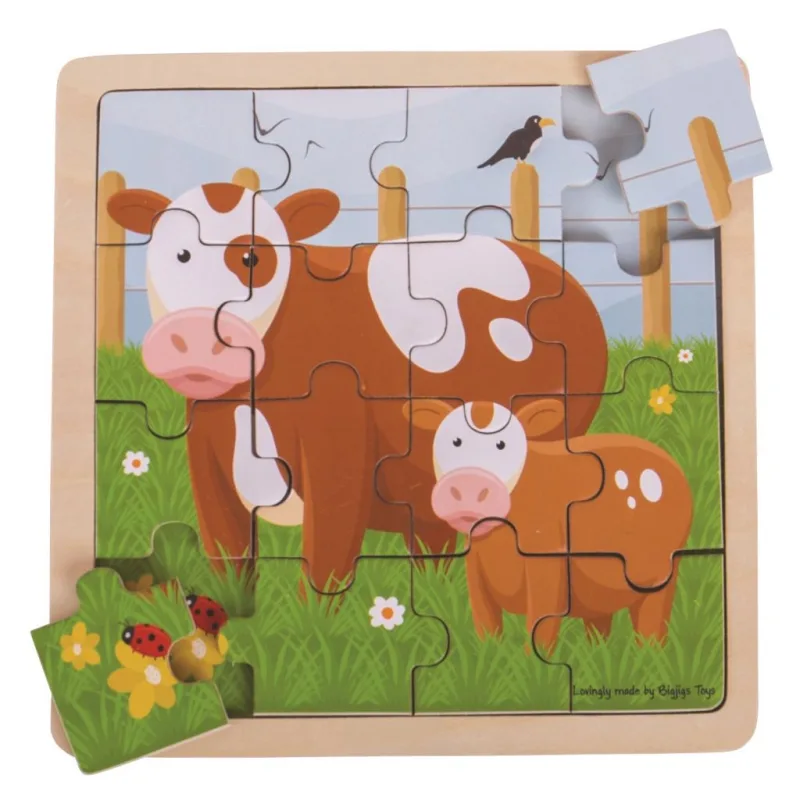 Bigjigs Toys Puzzle - Kravička s teliatkom 16 ks