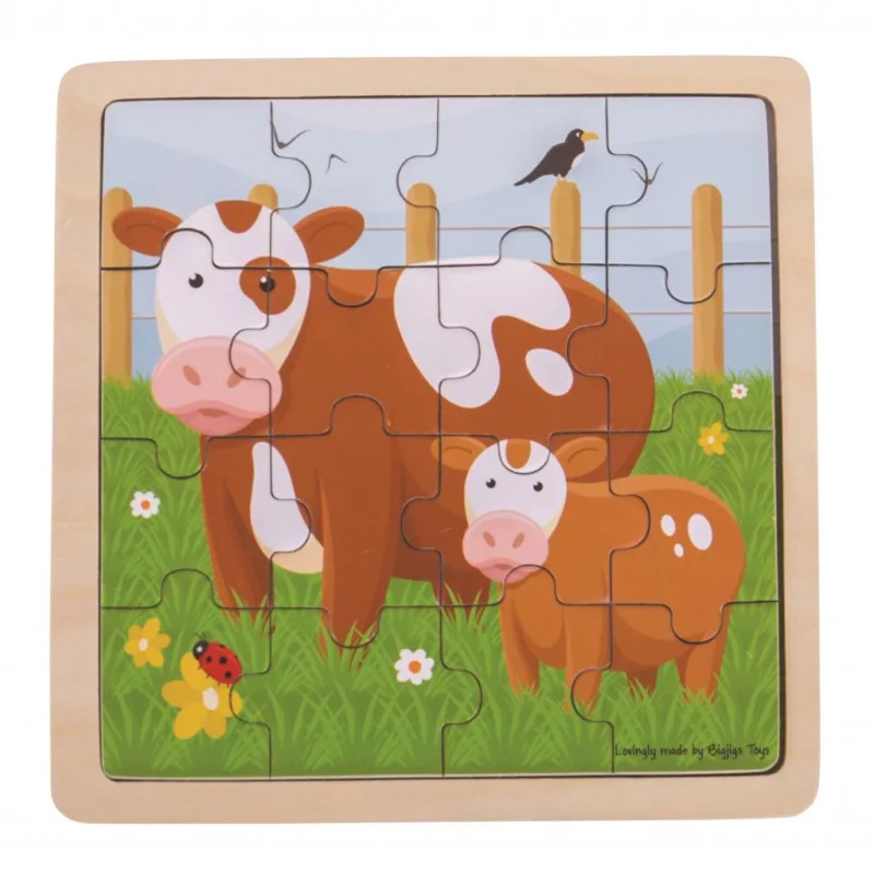 Bigjigs Toys Puzzle - Kravička s teliatkom 16 ks