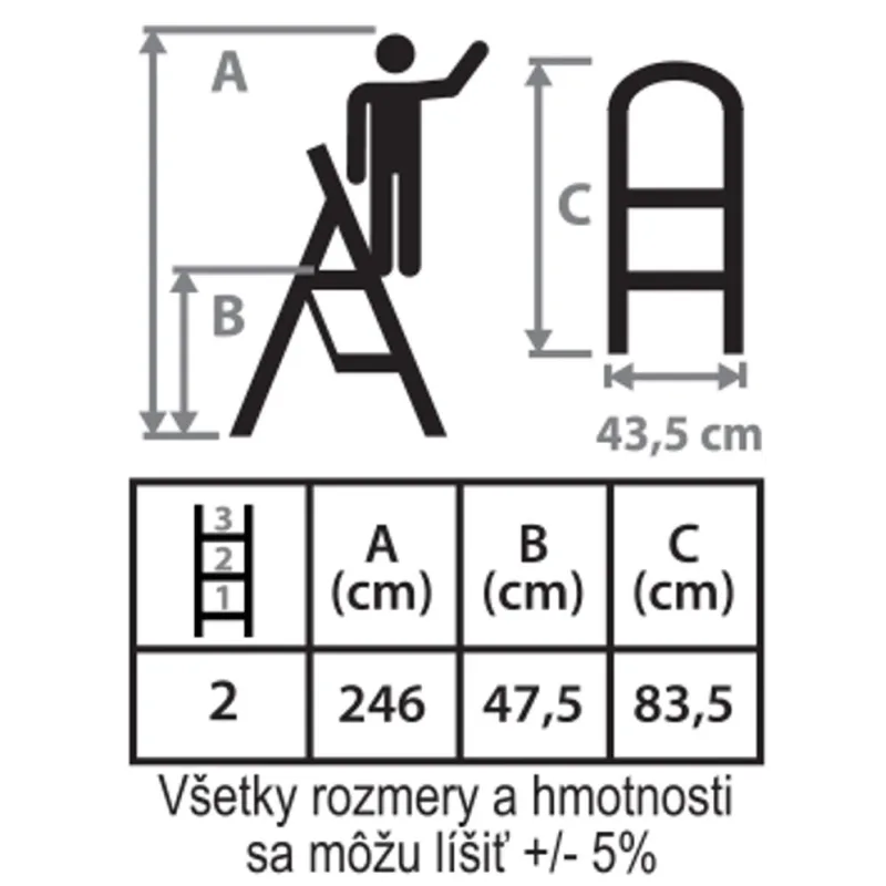 Schodíky Strend Pro LFD080, 2-stupienkové, oceľové, EN14183