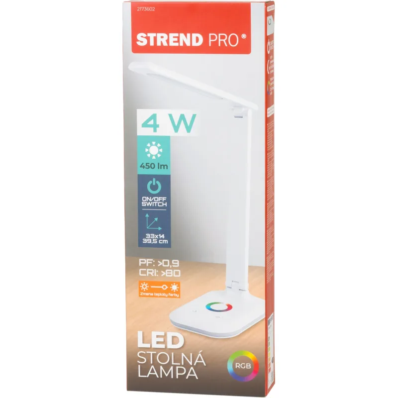 Lampa Strend Pro, stolná, voľba intenzity a farby svetla, RGB, 12 V, 4 W, biela