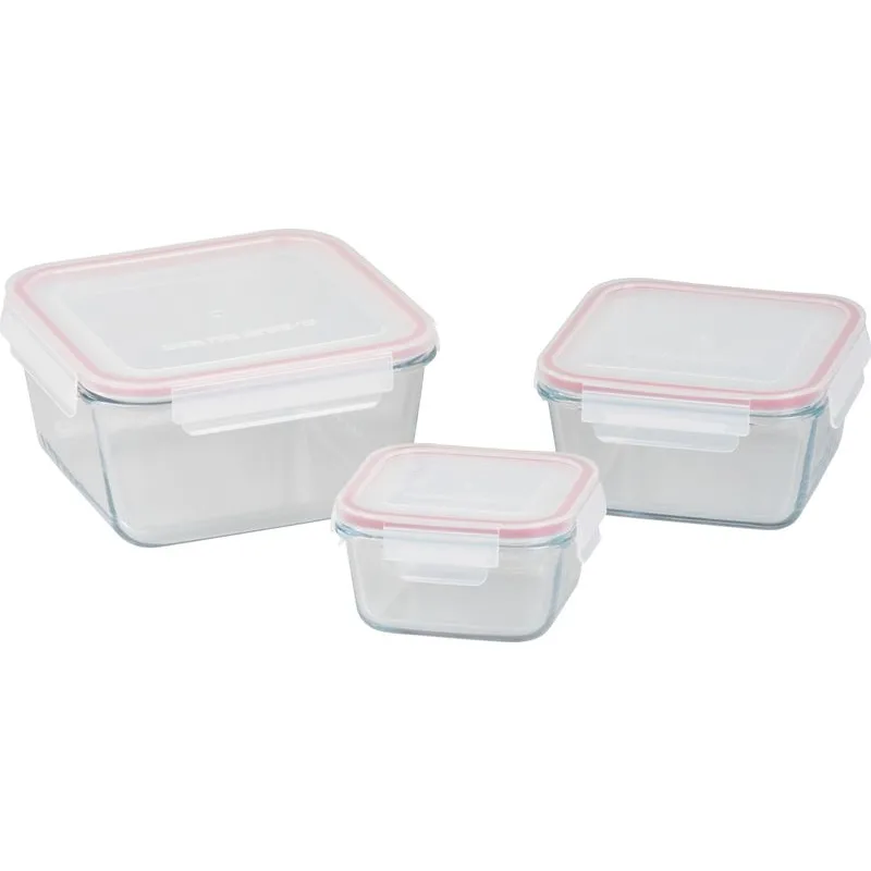 Dózy MagicHome sada 3 ks, sklenené štvorcové, 450/1000/1900 ml