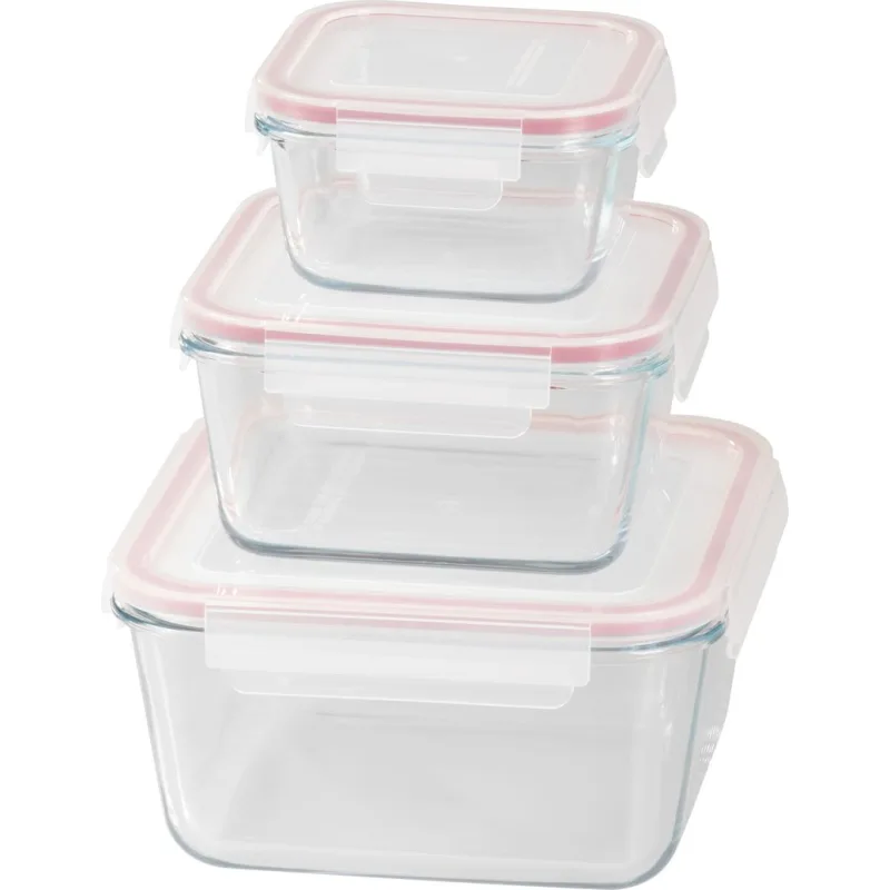Dózy MagicHome sada 3 ks, sklenené štvorcové, 450/1000/1900 ml
