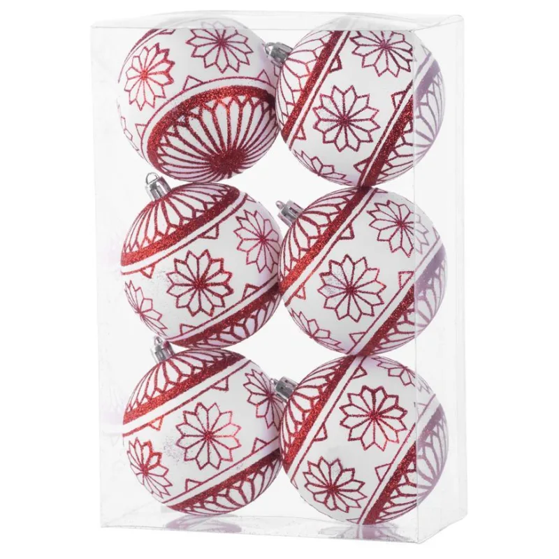 Vianočné gule na stromček 6 ks, 8 cm, červeno-biele